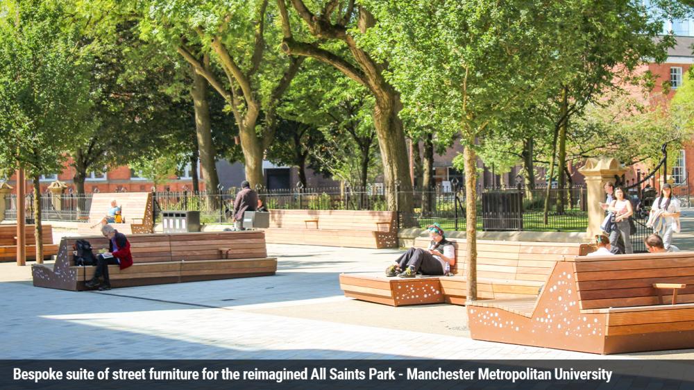 Bespoke Suite of street furniture for all saints park MMU