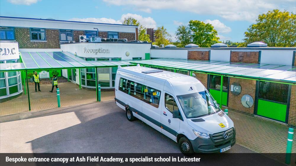 Bespoke Entrance Canopy at Ash Field Academy, in Leicester